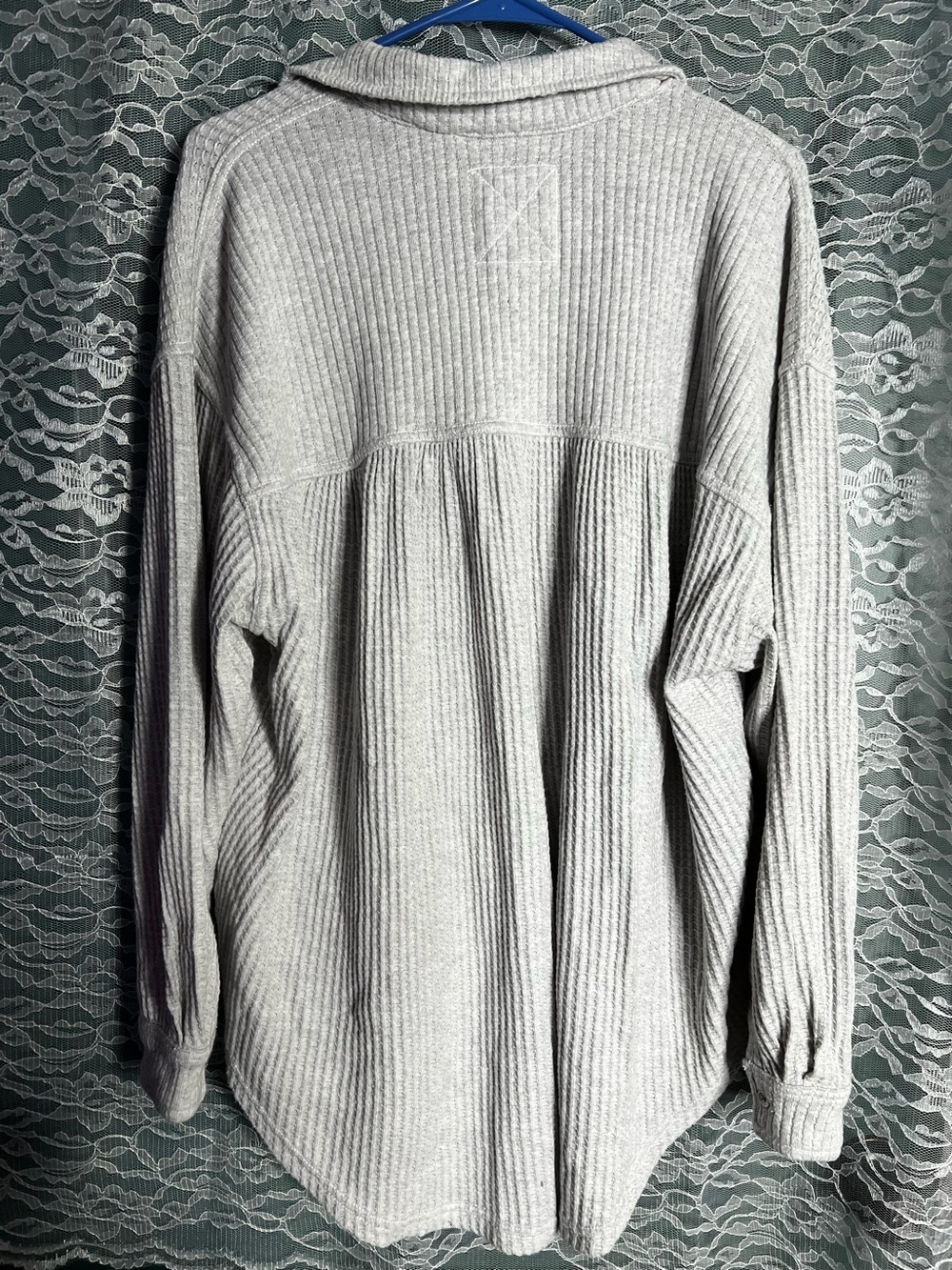Aerie American Eagle Gray Waffle Knit Sweatshirt Button Down Long Sleeve Medium - Picture 5 of 6